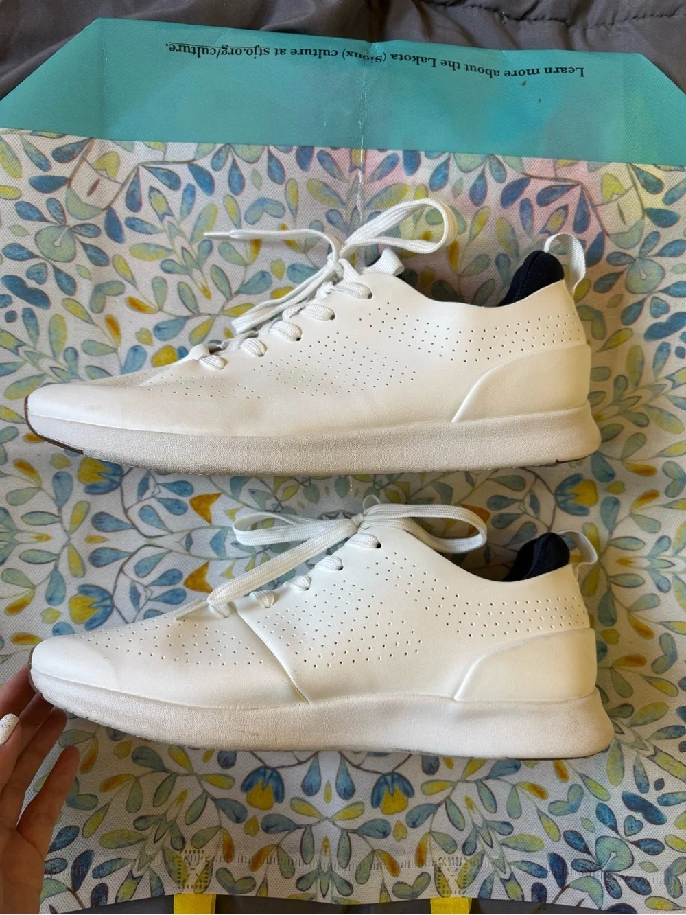 Steve Madden White Perforated Lace-Up Sneakers with Navy Lining